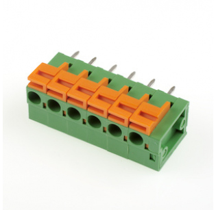 Клеммная колодка DINKLE 142V-06P, Пружинная, 6 контактов, сечение провода 0.5-1.5 мм2, ток 17.5 A, Зеленый