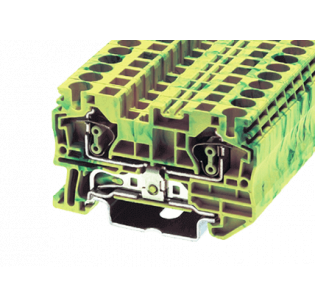 Клеммная колодка DINKLE AK4-PE, Пружинная, сечение провода 0.2-4 мм2, ток 32 A, Желто-зеленый