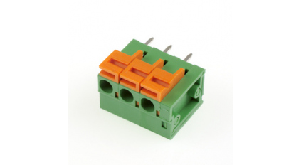 Клеммная колодка DINKLE 142V-03P, Пружинная, 3 контакта, сечение провода 0.5-1.5 мм2, ток 17.5 A, Зеленый фото 1