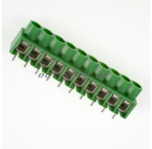 Клеммная колодка DINKLE 166-10P, Винтовая, 10 контактов, сечение провода 0.5-4 мм2, ток 24 A, Зеленый