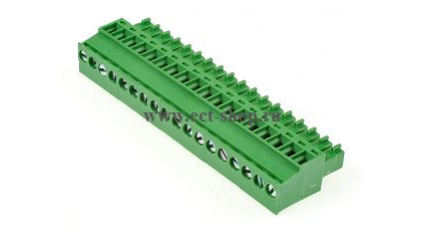 Клеммная колодка DINKLE EC381R-18P, Винт, 18 контактов, сечение провода 0.2-1.5 мм2, ток 14 A, Зеленый фото 1