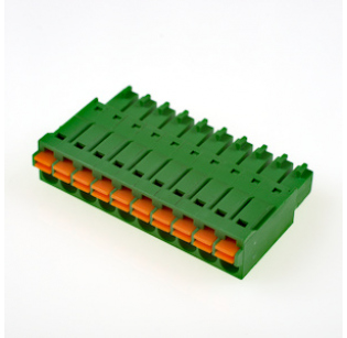 Клеммная колодка DINKLE 0221-2010, Пружинная, 10 контактов, сечение провода 0.2-1.5 мм2, ток 8 A, Зеленый