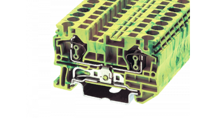 Клеммная колодка DINKLE AK4-PE, Пружинная, сечение провода 0.2-4 мм2, ток 32 A, Желто-зеленый фото 1