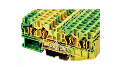 Клеммная колодка DINKLE AK4-TR-PE, Пружинная, сечение провода 0.2-4 мм2, ток 32 A, Желто-зеленый фото 1