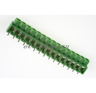 Клеммная колодка DINKLE 166-15P, Винтовая, 15 контактов, сечение провода 0.5-4 мм2, ток 24 A, Зеленый