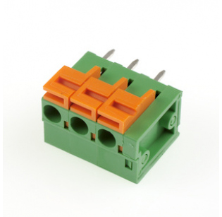 Клеммная колодка DINKLE 142V-03P, Пружинная, 3 контакта, сечение провода 0.5-1.5 мм2, ток 17.5 A, Зеленый