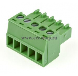 Клеммная колодка DINKLE EC381V-05P, Винтовая, 5 контактов, сечение провода 0.2-1.5 мм2, ток 14 A, Зеленый