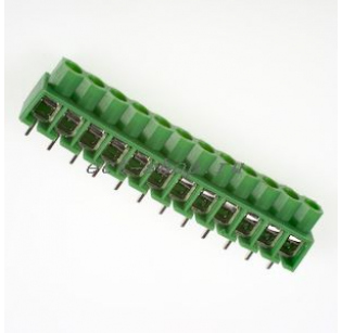 Клеммная колодка DINKLE 166-12P, Винтовая, 12 контактов, сечение провода 0.5-4 мм2, ток 24 A, Зеленый