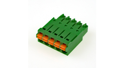 Клеммная колодка DINKLE 0221-2005, Пружина, 5 контактов, сечение провода 0.2-1.5 мм2, ток 8 A, Зеленый фото 1