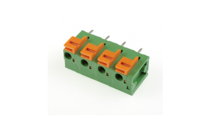 Клеммная колодка DINKLE 142V-04P3, Пружинная, 4 контакта, сечение провода 0.5-1.5 мм2, ток 17.5 A, Зеленый фото 1