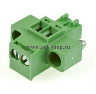 Клеммная колодка DINKLE EC381RM-02P, Винтовая, 2 контакта, сечение провода 0.2-1.5 мм2, ток 14 A, Зеленый