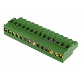 Клеммная колодка DINKLE 2ESDPL-14P, Винтовая, 14 контактов, сечение провода 0.2-4 мм2, ток 18 A, Зеленый