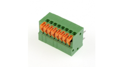 Клеммная колодка DINKLE 141R-08P, Пружинная, 8 контактов, сечение провода 0.14-0.5 мм2, ток 6 A, Зеленый фото 1