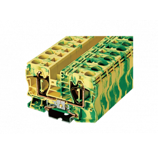 Клеммная колодка DINKLE AK16-PE, Пружинная, сечение провода 1.5-16 мм2, ток 76 A, Желто-зеленый