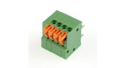 Клеммная колодка DINKLE 141R-04P, Пружинная, 4 контакта, сечение провода 0.14-0.5 мм2, ток 6 A, Зеленый фото 1