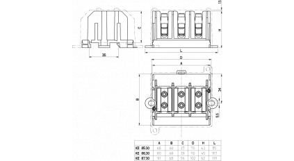 Клеммная колодка ENSTO KE86.30, Винтовая, сечение провода 16-50 мм2, ток 171 A, Белый фото 2