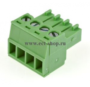 Клеммная колодка DINKLE EC381V-04P, Винтовая, 4 контакта, сечение провода 0.2-1.5 мм2, ток 14 A, Зеленый