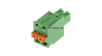 Клеммная колодка DINKLE ESC381V-02P, Пружинная, 2 контакта, сечение провода 0.2-1.5 мм2, ток 8 A, Зеленый фото 1