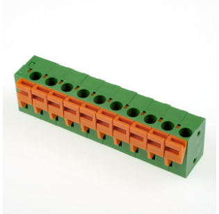 Клеммная колодка DINKLE 142R-10P, Пружинная, 10 контактов, сечение провода 0.5-1.5 мм2, ток 17.5 A, Зеленый