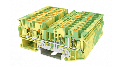 Клеммная колодка DINKLE DP4N-TR-PE, Push-in, сечение провода 0.2-4 мм2, ток 32 A, Желто-зеленый фото 1