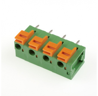 Клеммная колодка DINKLE 142V-04P3, Пружинная, 4 контакта, сечение провода 0.5-1.5 мм2, ток 17.5 A, Зеленый