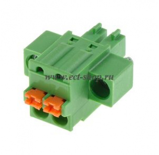Клеммная колодка DINKLE ESC381VM-02P, Пружинная, 2 контакта, сечение провода 0.2-1.5 мм2, ток 8 A, Зеленый
