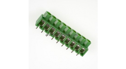 Клеммная колодка DINKLE 166-09P, Винтовая, 9 контактов, сечение провода 0.5-4 мм2, ток 24 A, Зеленый фото 1