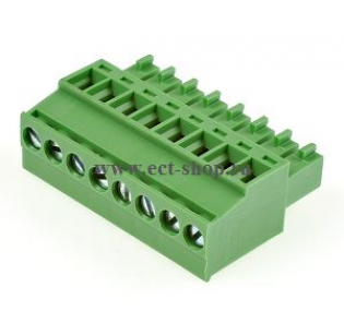 Клеммная колодка DINKLE EC350R-08P, Винтовая, 8 контактов, сечение провода 0.2-1.5 мм2, ток 14 A, Зеленый