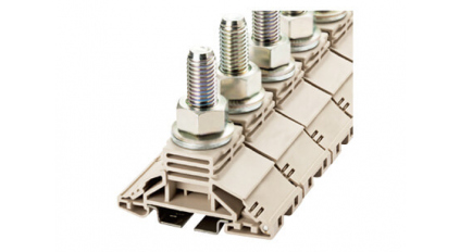 Клеммная колодка DINKLE DKM12, шпилька, сечение провода 6-120 мм2, ток 269 A, Бежевый фото 1