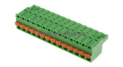 Клеммная колодка DINKLE 2ESDS-14P, Пружинная, 14 контактов, сечение провода 0.2-2.5 мм2, ток 12 A, Зеленый фото 1