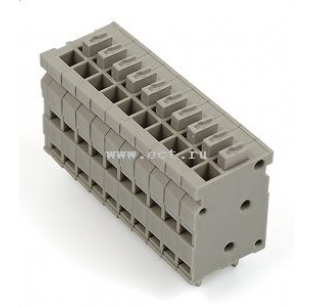 Клеммная колодка DINKLE 0138-1010, Пружинная, 10 контактов, сечение провода 0.2-0.5 мм2, ток 6 A, Серый