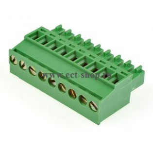 Клеммная колодка DINKLE EC381R-09P, Винтовая, 9 контактов, сечение провода 0.2-1.5 мм2, ток 14 A, Зеленый