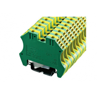 Клеммная колодка DINKLE DK4-PE (GK4), Винтовая, сечение провода 0.5-4 мм2, ток 32 A, Желто-зеленый
