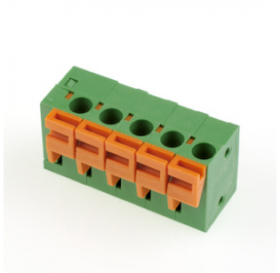 Клеммная колодка DINKLE 142R-05P, Пружинная, 5 контактов, сечение провода 0.5-1.5 мм2, ток 17.5 A, Зеленый