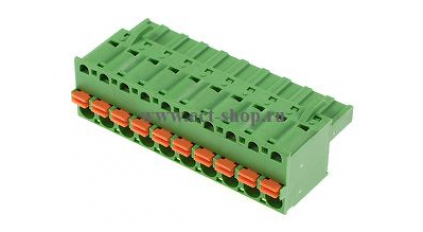 Клеммная колодка DINKLE 2ESDS-10P, Пружинная, 10 контактов, сечение провода 0.2-2.5 мм2, ток 12 A, Зеленый фото 1