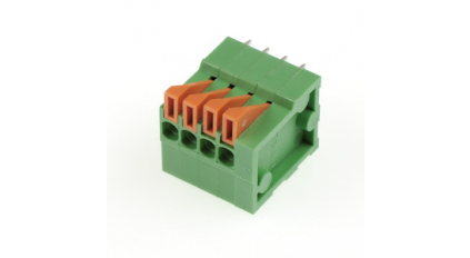 Клеммная колодка DINKLE 141V-04P, Пружинная, 4 контакта, сечение провода 0.14-0.5 мм2, ток 6 A, Зеленый фото 1