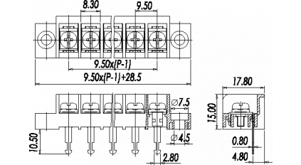 Клеммная колодка DINKLE DT-49-B01W-05, Винтовая, 5 контактов, сечение провода 0.5-2.5 мм2, ток 24 A, Черный фото 5