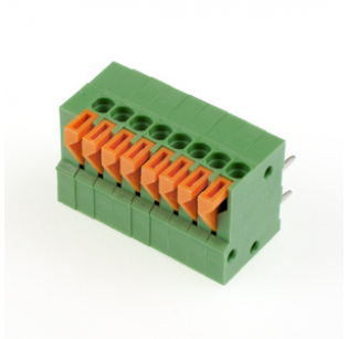 Клеммная колодка DINKLE 141R-08P, Пружинная, 8 контактов, сечение провода 0.14-0.5 мм2, ток 6 A, Зеленый