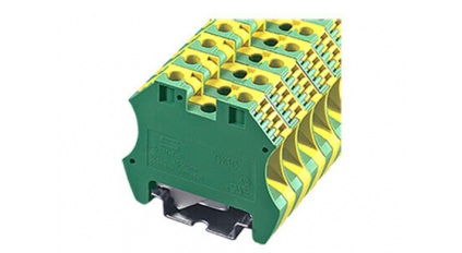 Клеммная колодка DINKLE DK10-PE (GK10), Винтовая, сечение провода 0.5-10 мм2, ток 57 A, Желто-зеленый фото 1