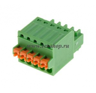 Клеммная колодка DINKLE ESC381V-05P, Пружинная, 5 контактов, сечение провода 0.2-1.5 мм2, ток 8 A, Зеленый