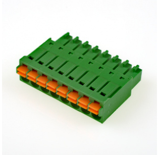 Клеммная колодка DINKLE 0221-2008, Пружинная, 8 контактов, сечение провода 0.2-1.5 мм2, ток 8 A, Зеленый